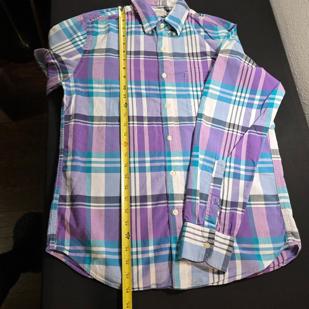 J.Crew Mens Summer Plaid Shirt Slim Fit Purple Teal‎ Blue Long Sleeve Size M * - Picture 3 of 8